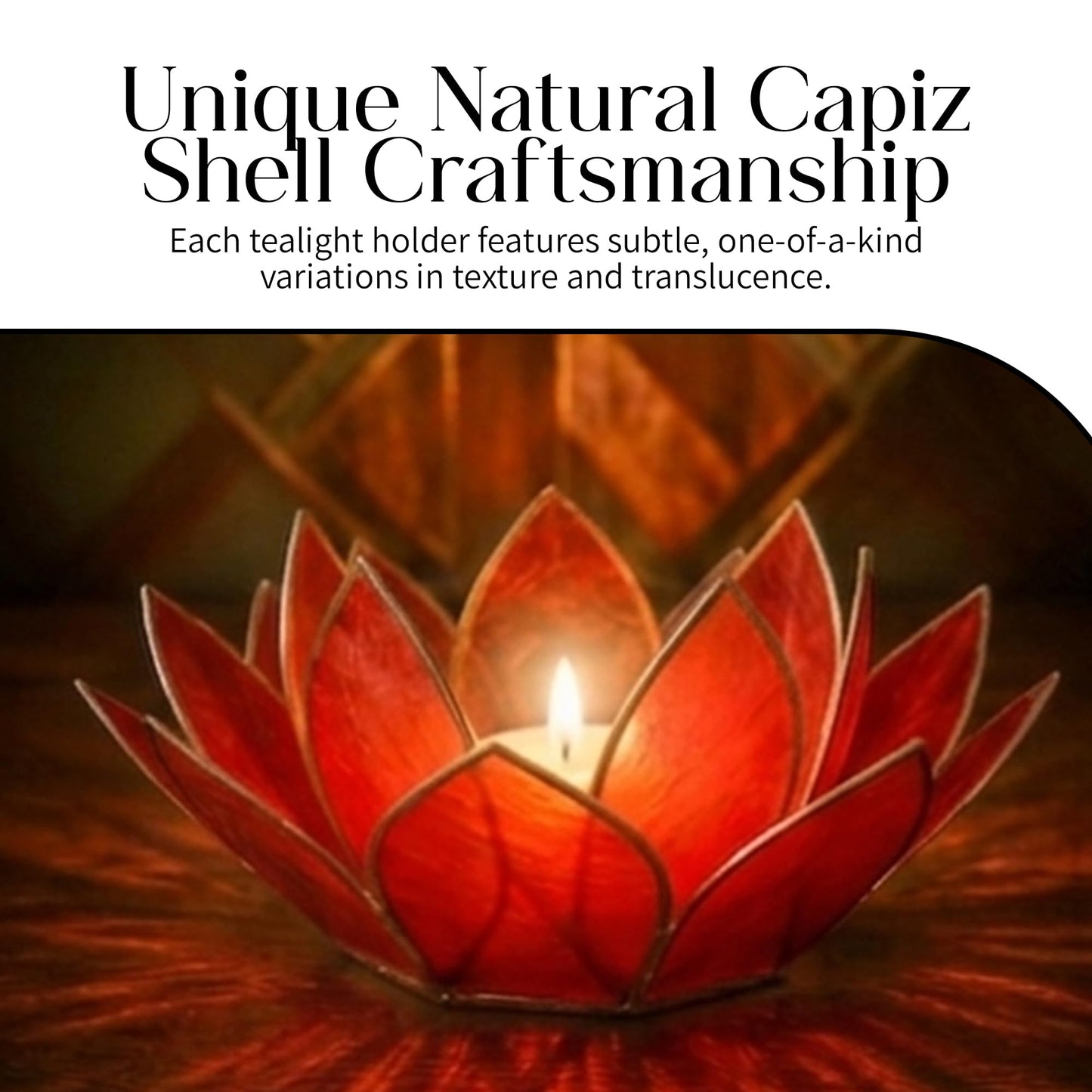 Om Gallery Mini Gemstone Lotus Tealight Holder - Handcrafted Capiz Shell Design for Soft Glow, Elegant Home & Table Decor, Wedding Centerpiece, Votive Candle Styling & Thoughtful Gifting - Ruby