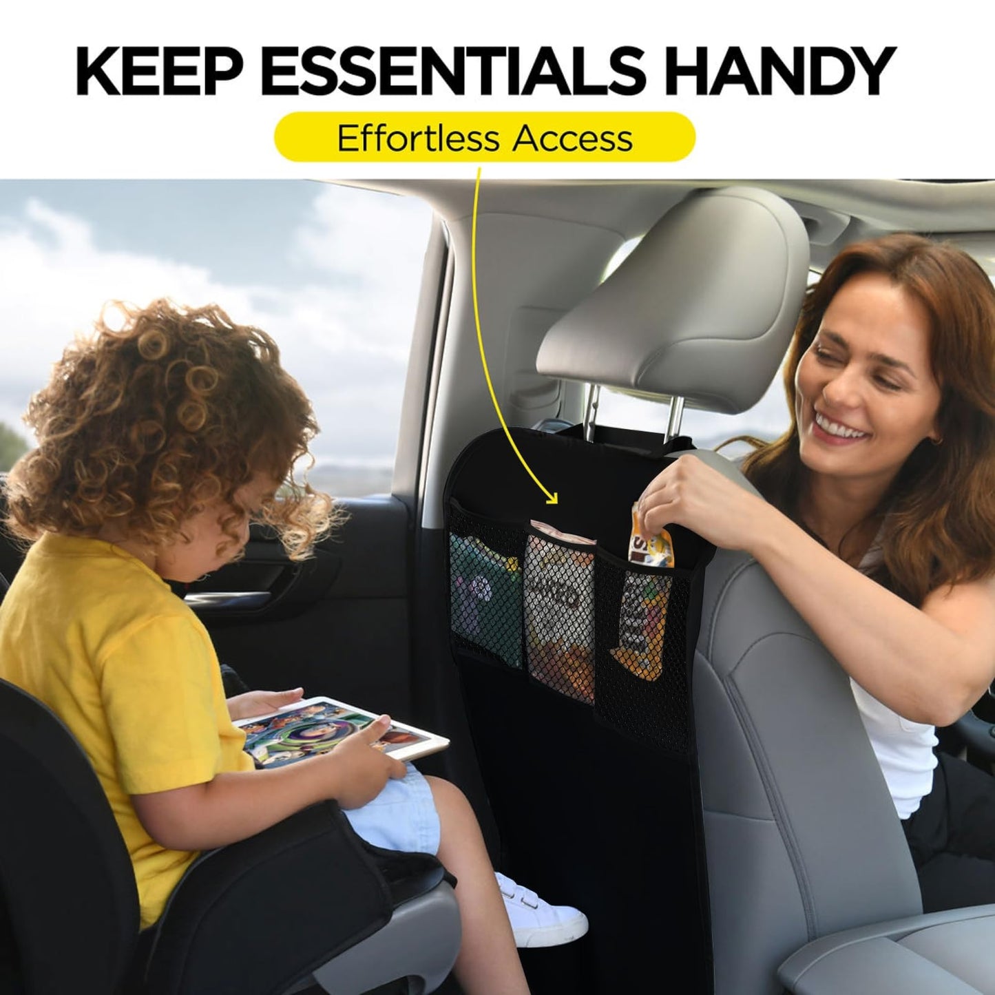 Lebogner Kick Mat Auto Seat Back Protectors + 3 Organizer Pockets, 2 Pack Waterproof Fabric Seat Cover For The Back Of Your Seat, X-Large Car Back Seat Protectors, Backseat Child Kick Guard Seat Saver