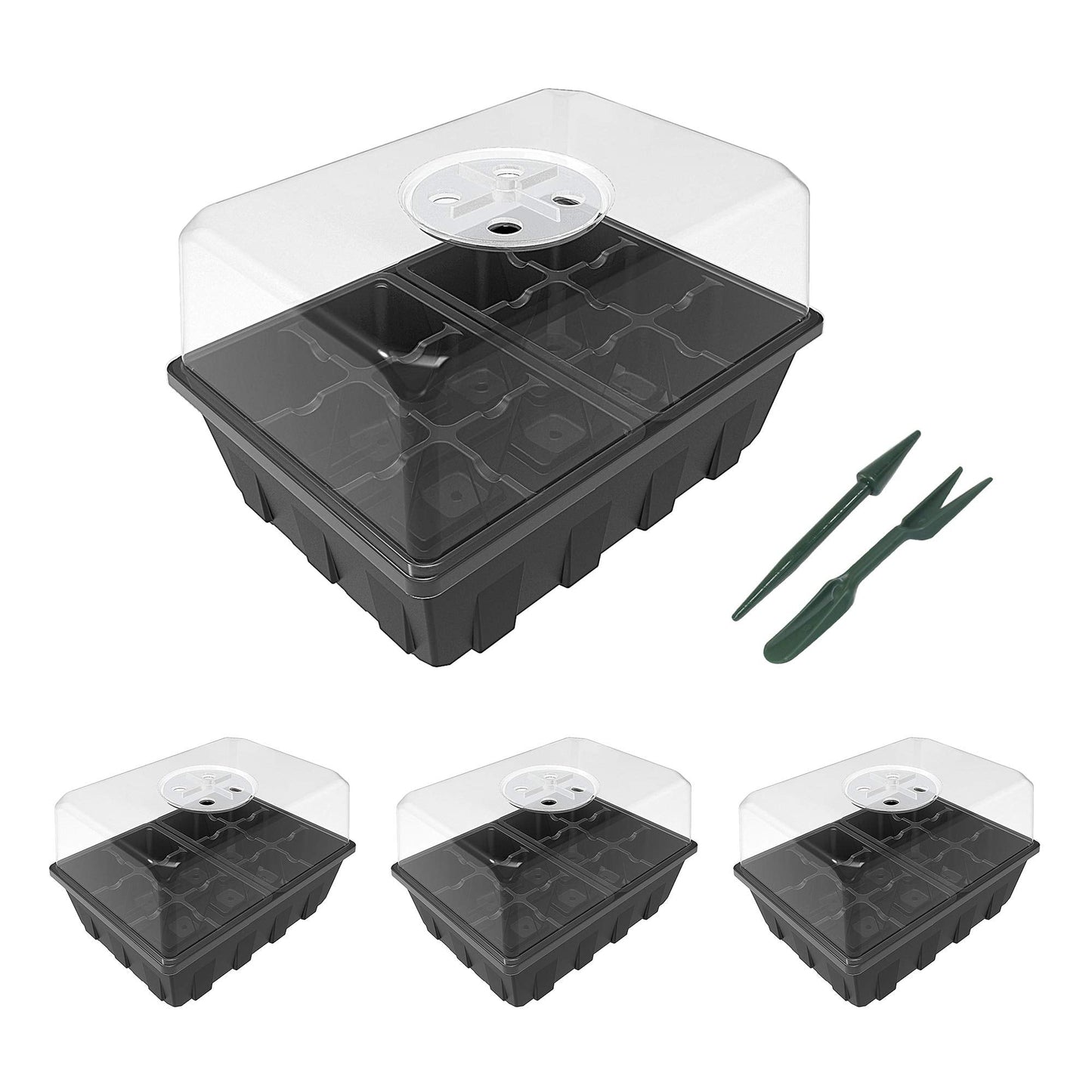 Gardzen 3 Pack Seed Starter Tray Germination Kit, Seed Starter Kit with Adjustable Humidity Dome, Plant Growing Kit 6.6" x 4.5" (12-Cell per Tray), Clear