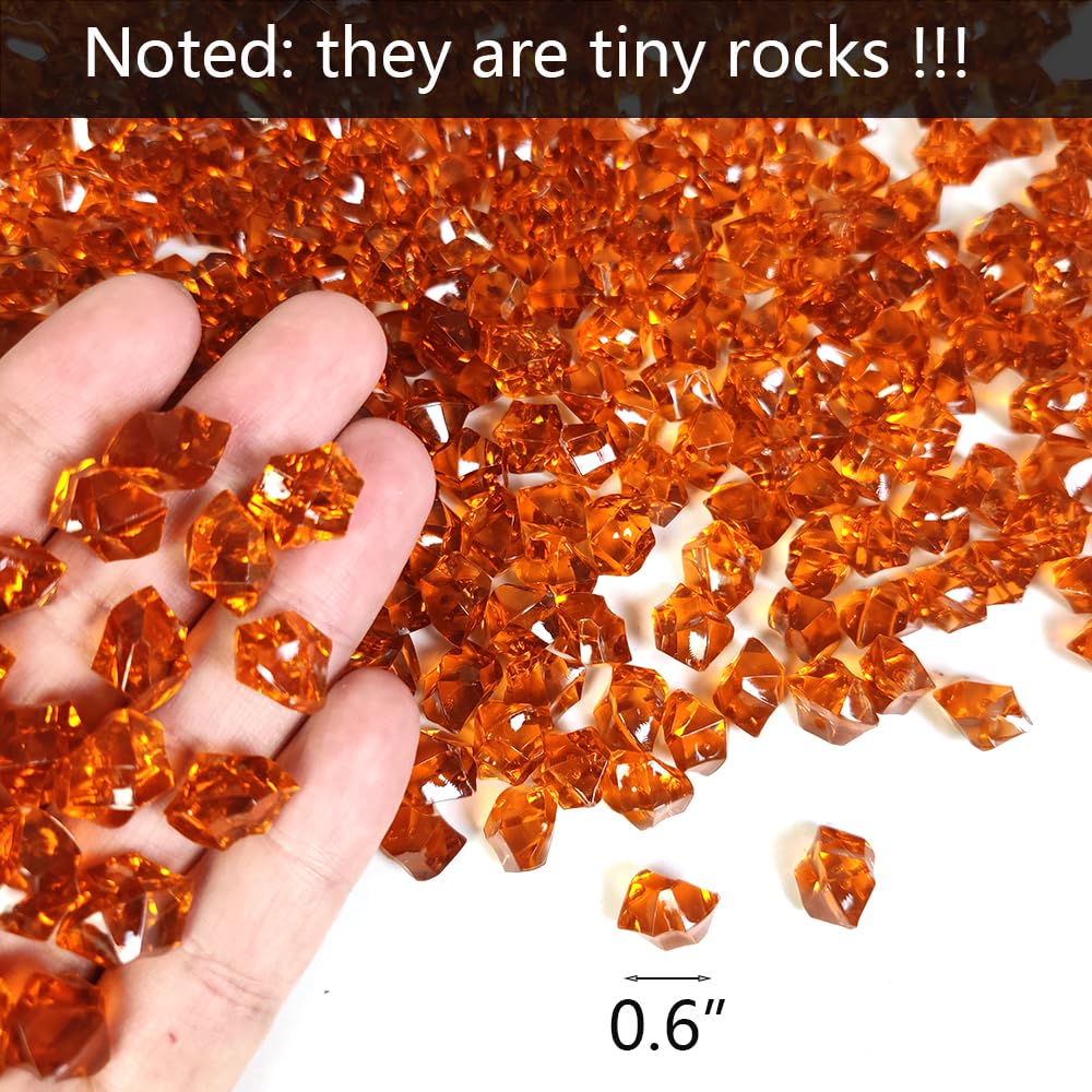 HappyFiller 700 PCS Pack Dark Amber Fake Ice Rocks Small Crystal Cube Stones Fake Diamonds for Vase Fillers,Resin Arts Crafts,Home Accents Floral Decor,Table Scatters,Photo Props