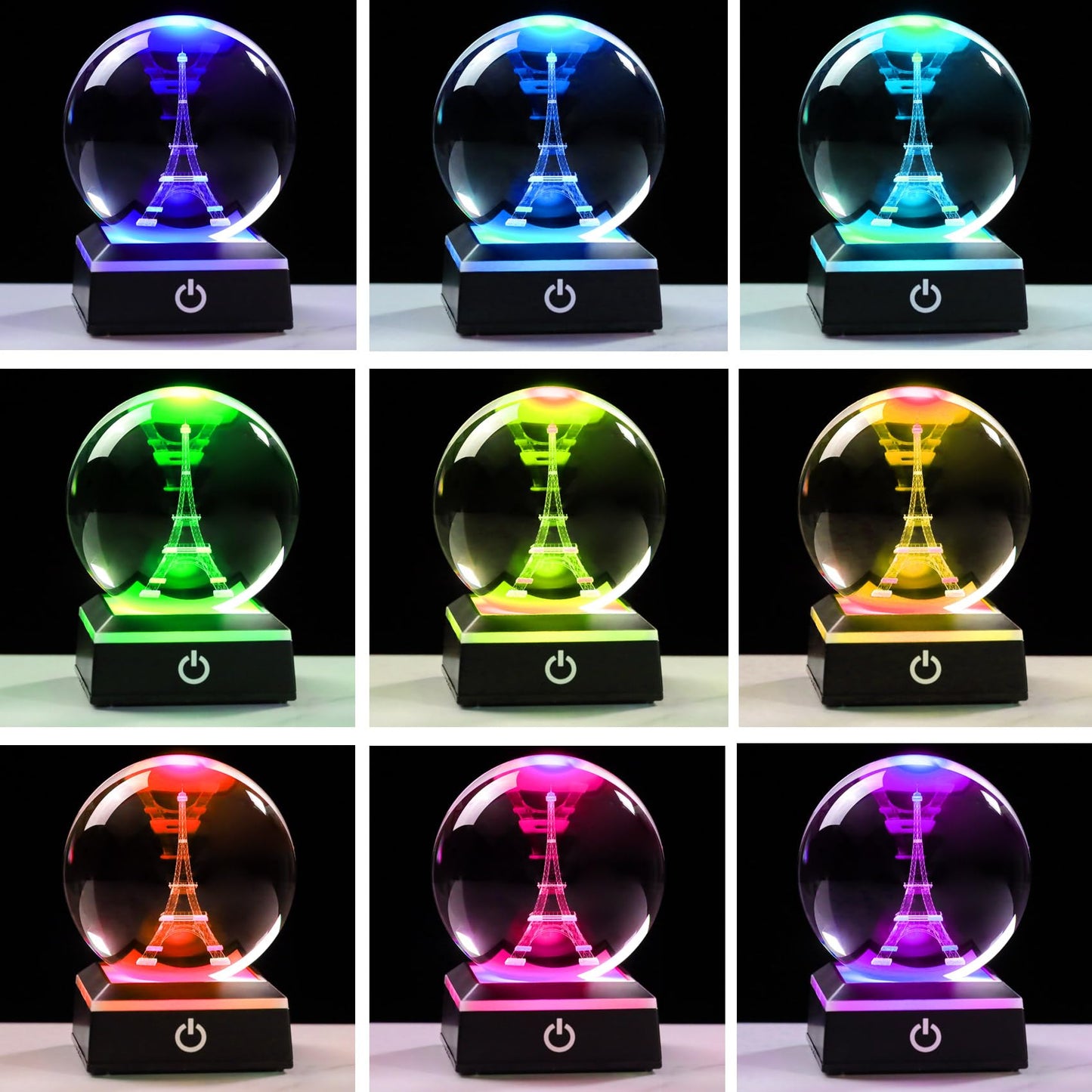 Enjinkail 3D Crystal Ball Paris Eiffel Tower Snow Globe Decor Gifts for Women Men Adults with LED Base Lamp Souvenirs Xmas Ornament Unique Paris Stuff Glass Snowglobes for Christmas Birthday