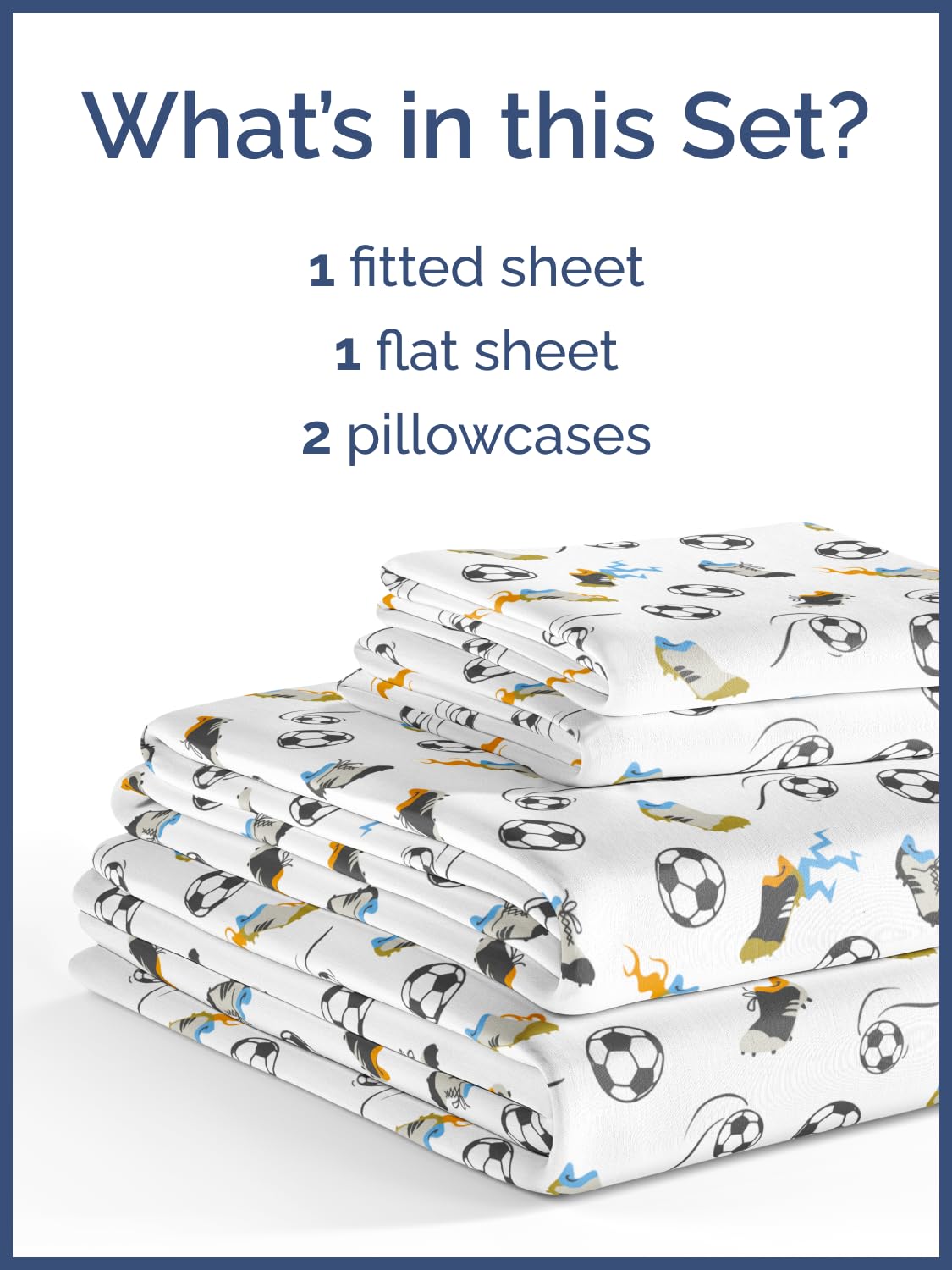 Kids Full Size Bed Sheet Set - 4 Piece Kids Loft Bed Sheets - Soccer Sport Theme bedding - Soft, Cute and Cozy - Breathable and Machine Washable - Football Bed Set for Boys, Girls, Teens & Toddlers