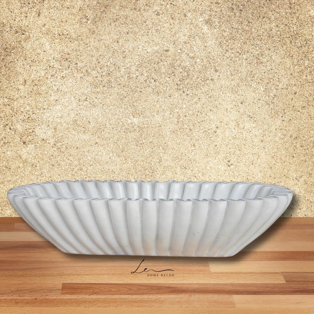 LE HOME DECOR Marble Ruffle Bowls Large Scalloped Decorative Centerpiece, Decorative bowl, White Marble Ripple Bowl, Handmade Scalloped Bowl, House warming gift, Table Decor Bowl 14" White