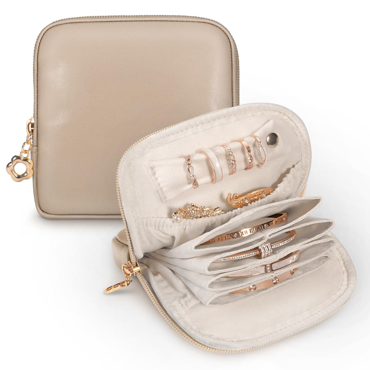 SITHON Small Travel Jewelry Case with Ring Holder, Mini Velvet Jewelry Pouch Bags, Compact Storage Organizer for Bracelet Necklaces Earrings Travel Essentials, Mother’s Day Gifts (Toffee)