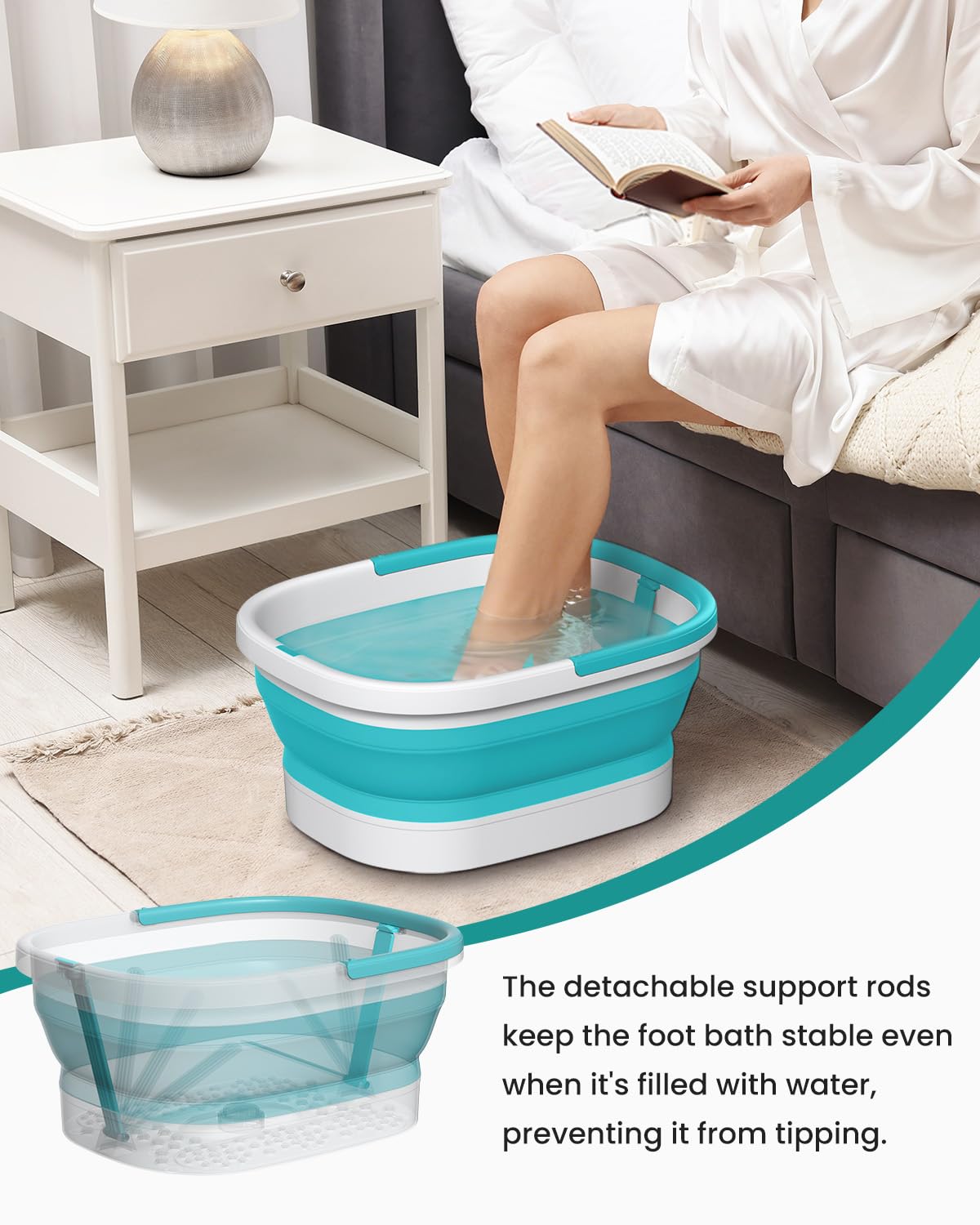 Nekteck Collapsible Foot Soaking Tub Bucket for Foot Bath Soak, Feet Basin Soaker with 138 Acupressure Nodes and Pumice Stone for Feet Health Foot Spa, Gifts for Men Women Dad Mom, Green