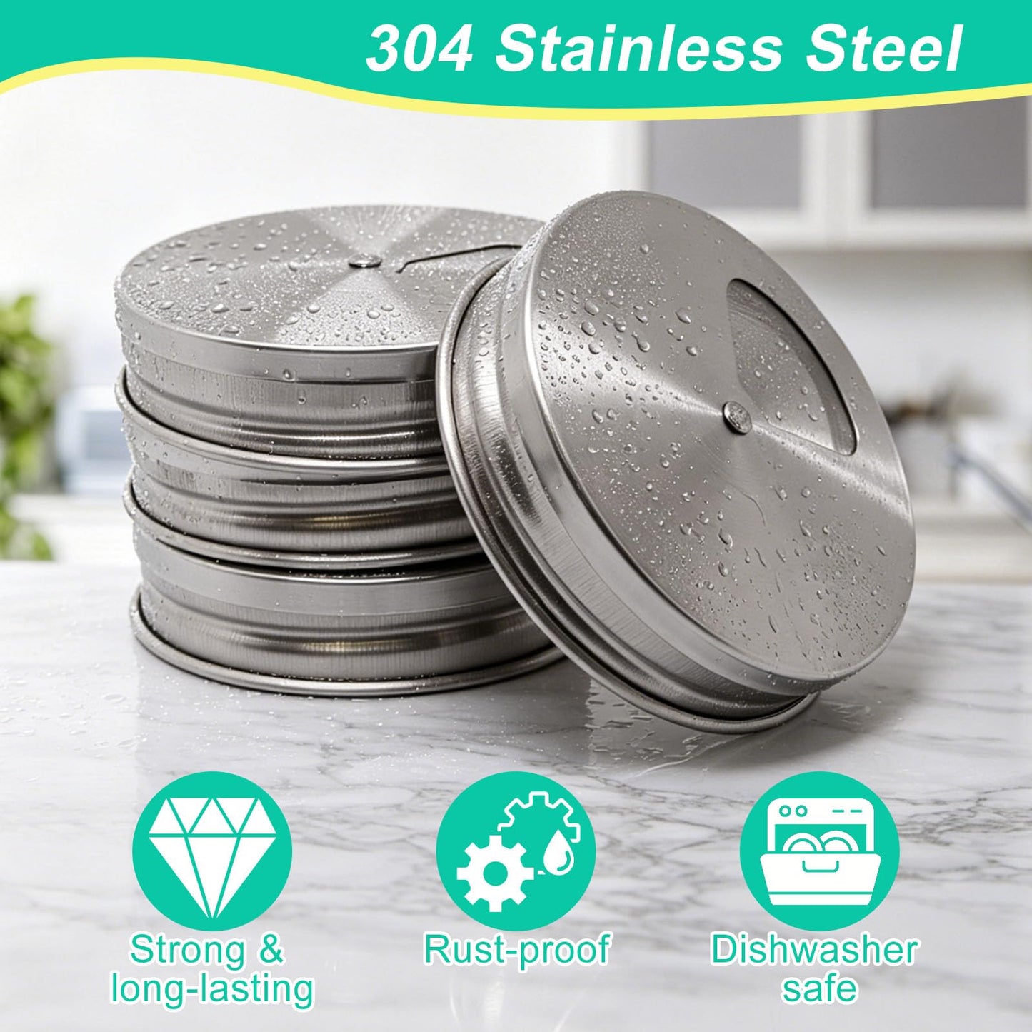 BENLIUDH Adjustable Mason Jar Spice Shaker Lids for Regular Mouth, 4 Pack Stainless Steel Seasoning Dispenser Lids with Shaker and Pour Options for Salt Sugar Seasoning Flour