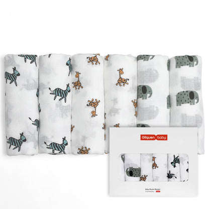 GLLQUEN BABY Muslin Squares Cloth for Baby, 6pack 70cm x 70cm Cotton Burp Cloths for Newborn, Absorbent & Breathable and Ideal to Clean, Wipe & Cover Newborns