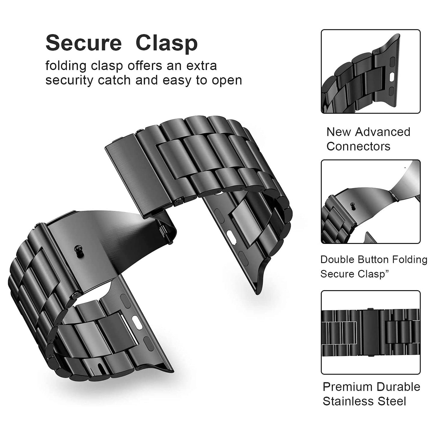 baklon Pack 2 Metal Strap Compatible with Apple Watch Strap 42/44/45/46/49mm, Stainless Steel Replacement Wristband Compatible with iWatch Series Ultra/Ultra2/SE2/SE/10 9 8 7 6 5 4 3 2 1,Black