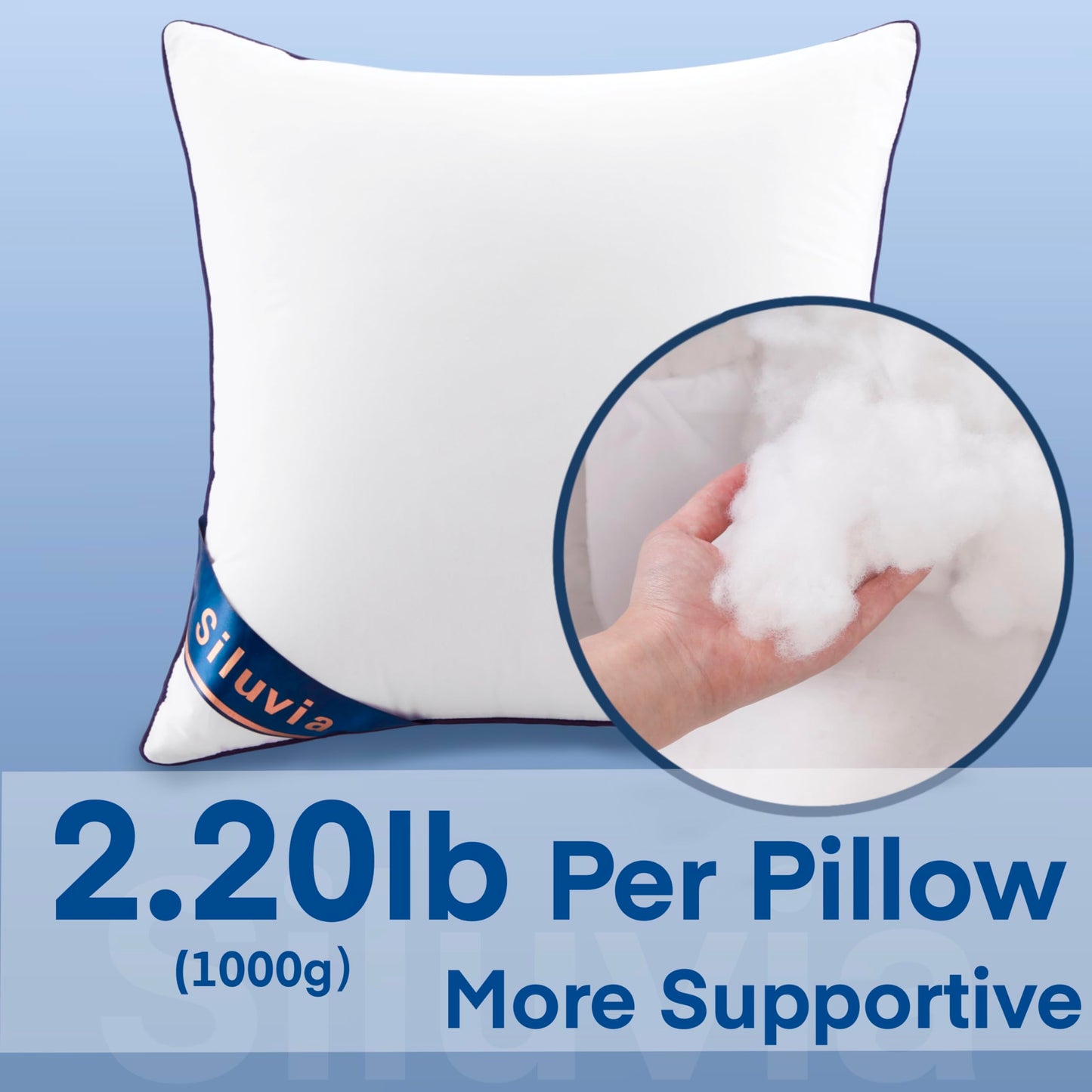 Siluvia 20"x20" Pillow Inserts Set of 2 Decorative Square Square Throw 20 Pillows with 100% Cotton Cover for Sofa, Couch, and Bed - White