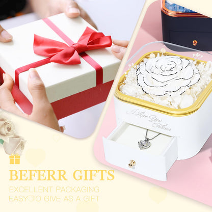 Beferr Valentines Day Gifts for Her Preserved Real Rose with Necklace Eternal Roses Forever Flowers for Delivery Prime Mothers Anniversary Birthday Gifts for Women Mom Grandma Wife Daughter Girlfriend