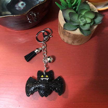 Popfizzy Bling Black Bat Halloween Keychain for Women and Girls, Spooky Halloween Gifts, Rhinestone Purse Charms, Goth Gifts