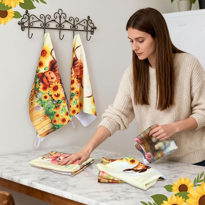 Breling Set of 6 Farmhouse Animal Kitchen Towels Funny Dish Towel Bathroom