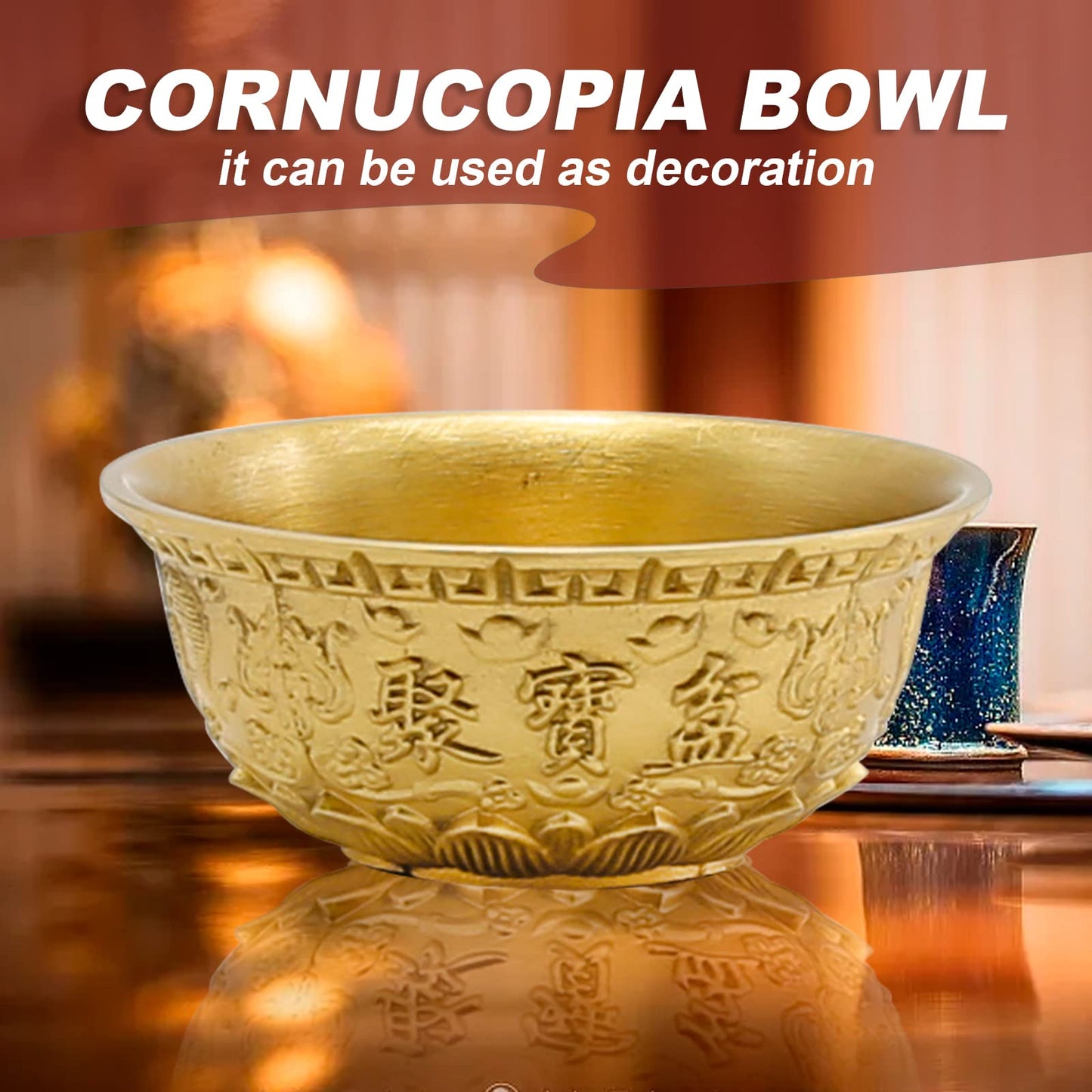 LIDSCURA 3.1 inch Feng Shui Treasure Basin Wealth Prosperity Bowl, Mini Brass Cornucopia/Golden Offering Bowl Good Luck Table Centerpieces Home Office Decorations(Golden)