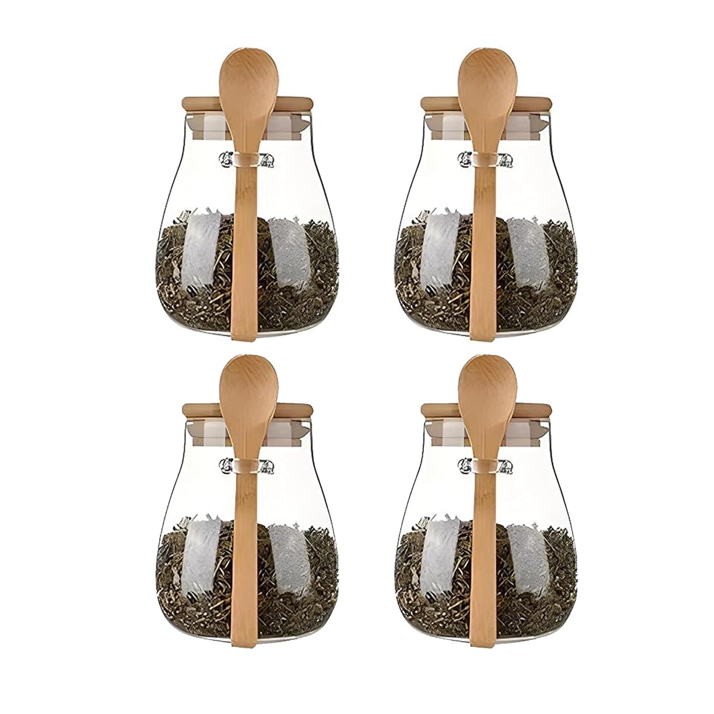 DNIENKGE Airtight glass jar storage container with bamboo lid Set of 4, wide mouth, leak-proof, With a spoon, can be used for coffee beans, tea leaves, grains, dried fruits, etc (Small*4pcs)
