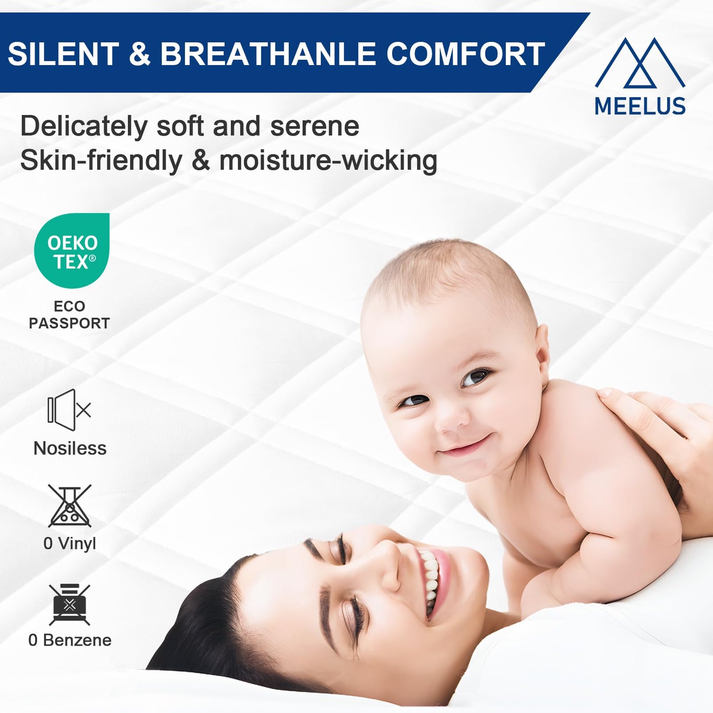 MEELUS Padded Twin Mattress Protector, Breathable Waterproof Mattress Pad Cover Fitted Deep Pocket 8"-21", Soft Noiseless Mattress Cover Washable Cooling for Home Dorm Bedroom, White