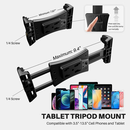 SENWOW Tablet Tripod Mount Adapter 360 Degree Rotatable Universal, Tablet Clamp Holder for Tripod, Selfie Stick, Monopod, Compatible with iPad Pro, iPad Air, iPad mini, 3.5-13.5 Inch Phone