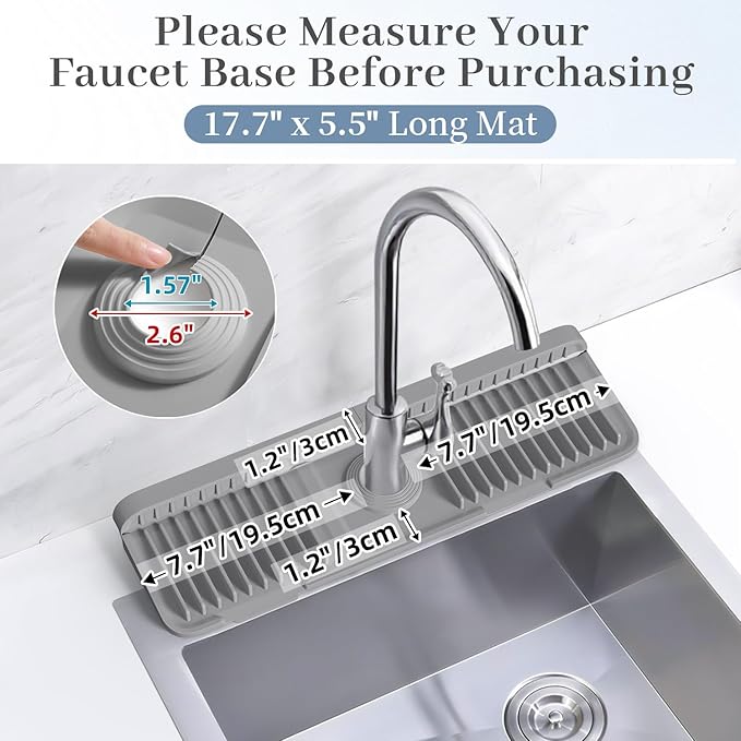 PoYang 17.7 inch Faucet Mat for Kitchen Sink Splash Guard, 7° Slope Silicone