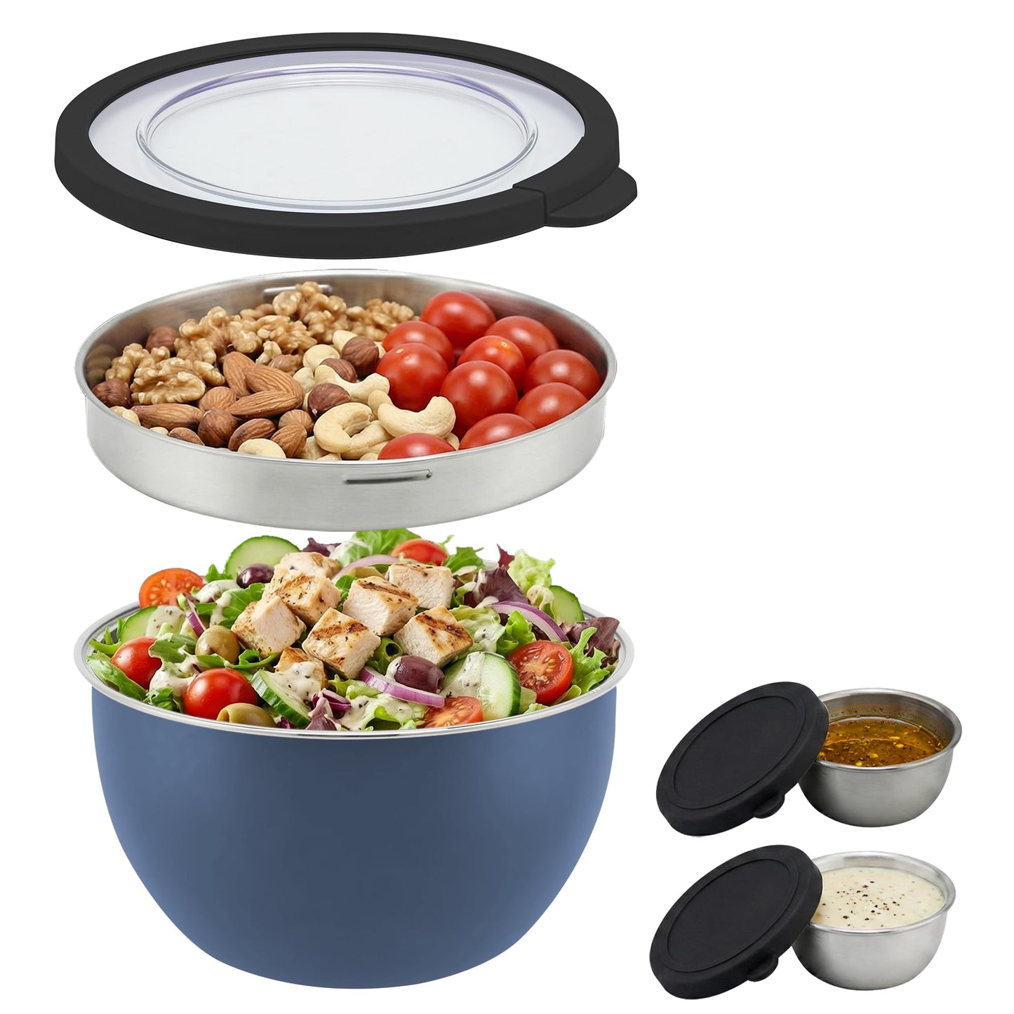 Rorence Salad Bowl, 96oz Large 18/8 Stainless Steel Salad Bowl with Airtight Lid & Non-Slip Base, Kitchen Mixing Bowl for Meal Prep, Family Dinner, Party & Picnic, Blue