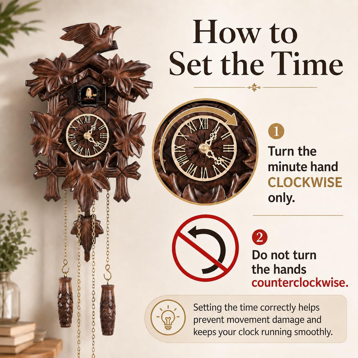 Cuckoopro Cuckoo Clock, Black Forest Style Wooden Pendulum Quartz Wall Clock, Volume Control, Night Silent, Gift Package, Professional Service