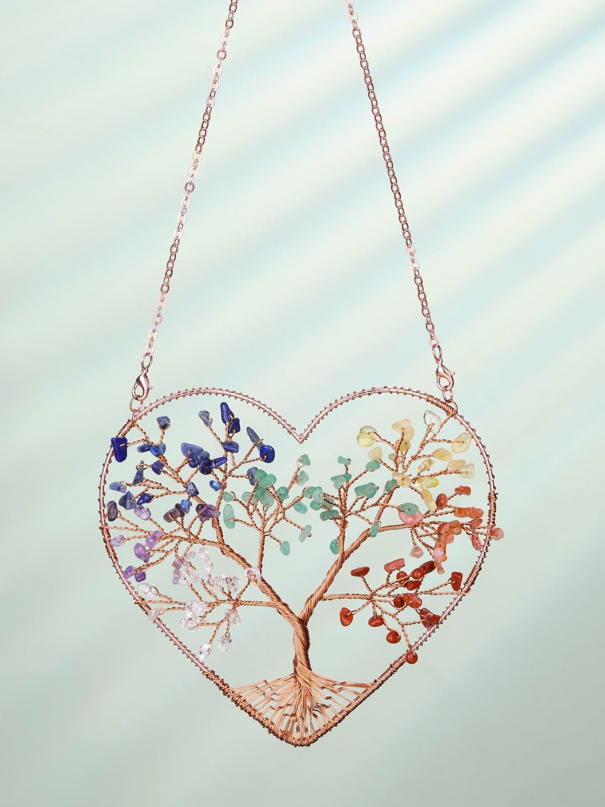 Jovivi 7 Chakra Heart Crystal Tree Hanging Ornament Healing Crystals Stones Gemstone Room Bedroom Wall Home Yoga Decor for Feng Shui Meditation Christmas Tree Ornament