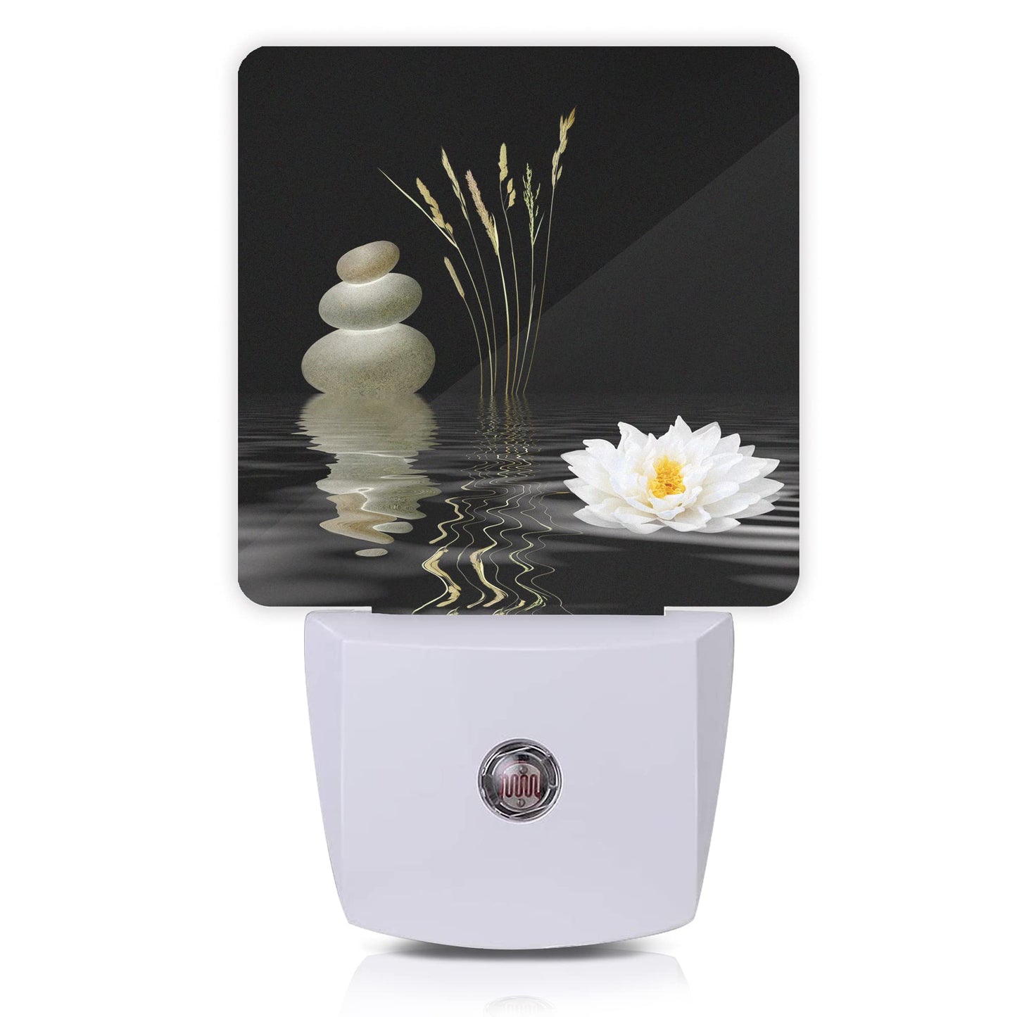 Oeaskly Zen Spa Night Light,Grey Stones Lotus Night Lights Plug into Wall Dusk to Dawn Sensor Led Lamp for Women Men,Led Lights for Stairway/Hallway/Bedroom,0.5W