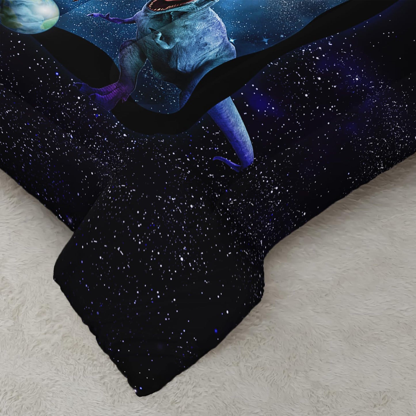 AILONEN Space Galaxy Dinosaur Bedding Set, Purple Dreamy Nebula Dinosaur Twin Size Bedding Sets for Boys Girls,Dino Roar Planet Pattern Soft Breathable Quilt Set 3Pcs(1 Comforter + 2 Pillowcase)