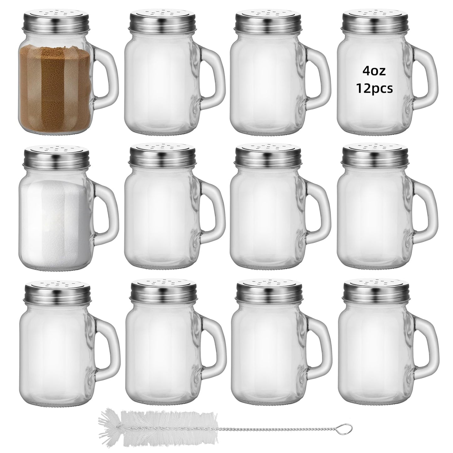 12Pcs 4oz Clear Glass Spice Bottle Salt Shakers Household Spice Bottles Salt and Pepper Shakers Kitchen Seasoning Jar Multipurpose Condiment Jar Seasoning Shaker Salt Container Pepper Jar (12)