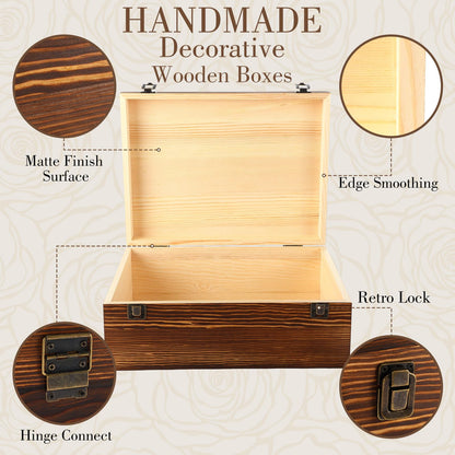 Barydat Extra Large Wooden Memory Box with Hinged Lid for Keepsakes Unfinished Pine DIY Craft Stash Wooden Box for Arts Gift and Storage Decorative