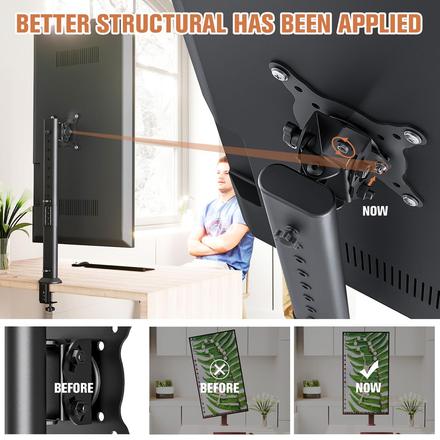 HEMUDU Single Desk Monitor Arm Mount Stand Fit for 13 inch to 32 inch Flat Curved Computer Screen with Swivel, Height Adjustable, Rotation,Holds up to 77lbs, Black