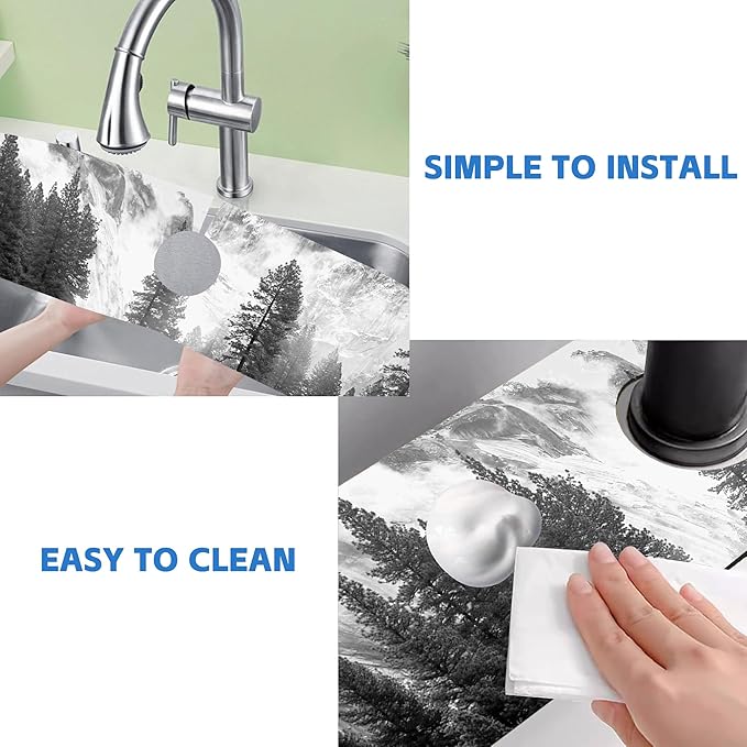 Winter Forest Mountain Sink Faucet Absorbing Mat Sink Splash Guard Faucet Mat