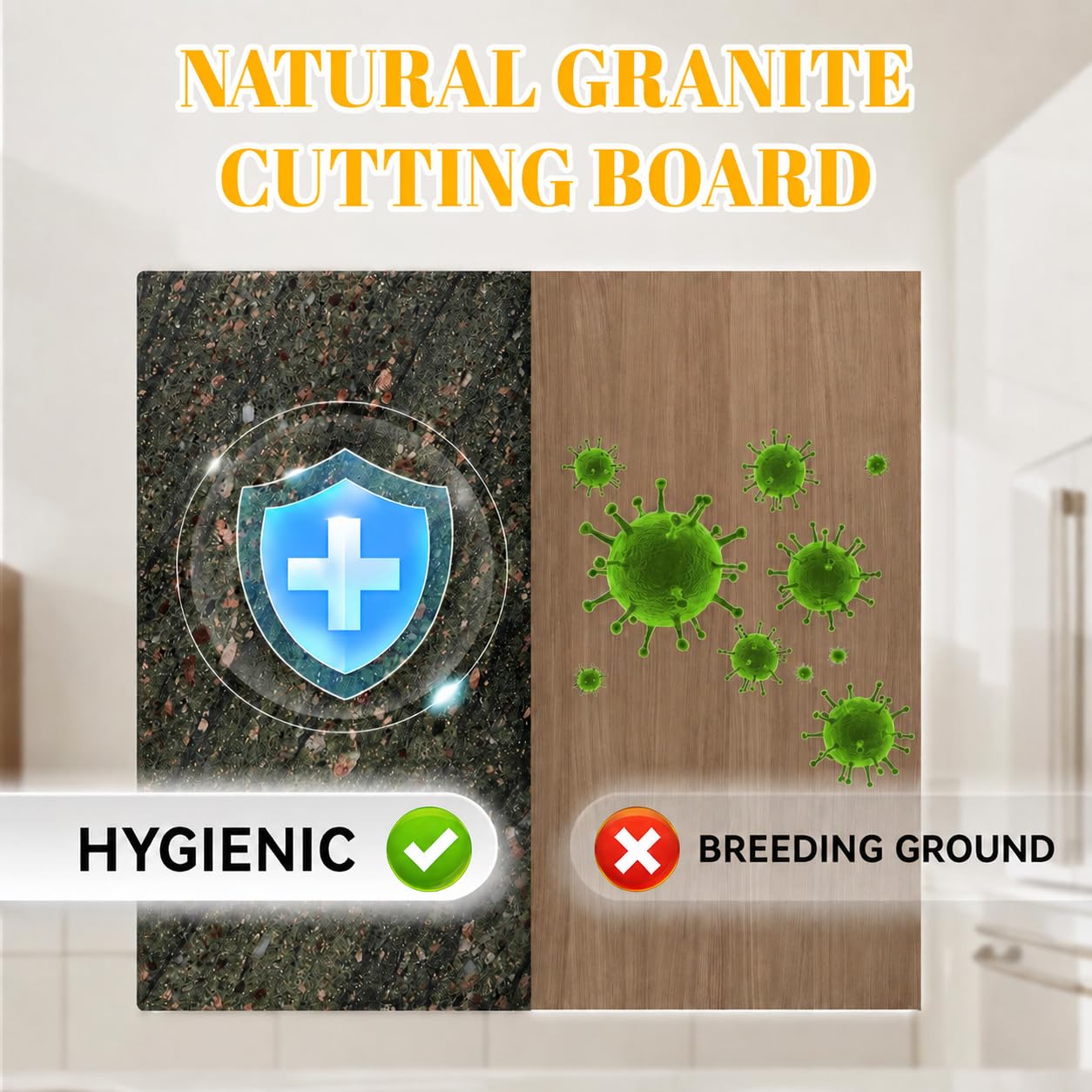 Koville Granite Cutting Board for Kitchen, 16x12 Inches Large Marble Slab Cheese Board, Rectangular Serving Board for Baking Charcuterie Pastry, Natural Stone Board for Countertop (Green)