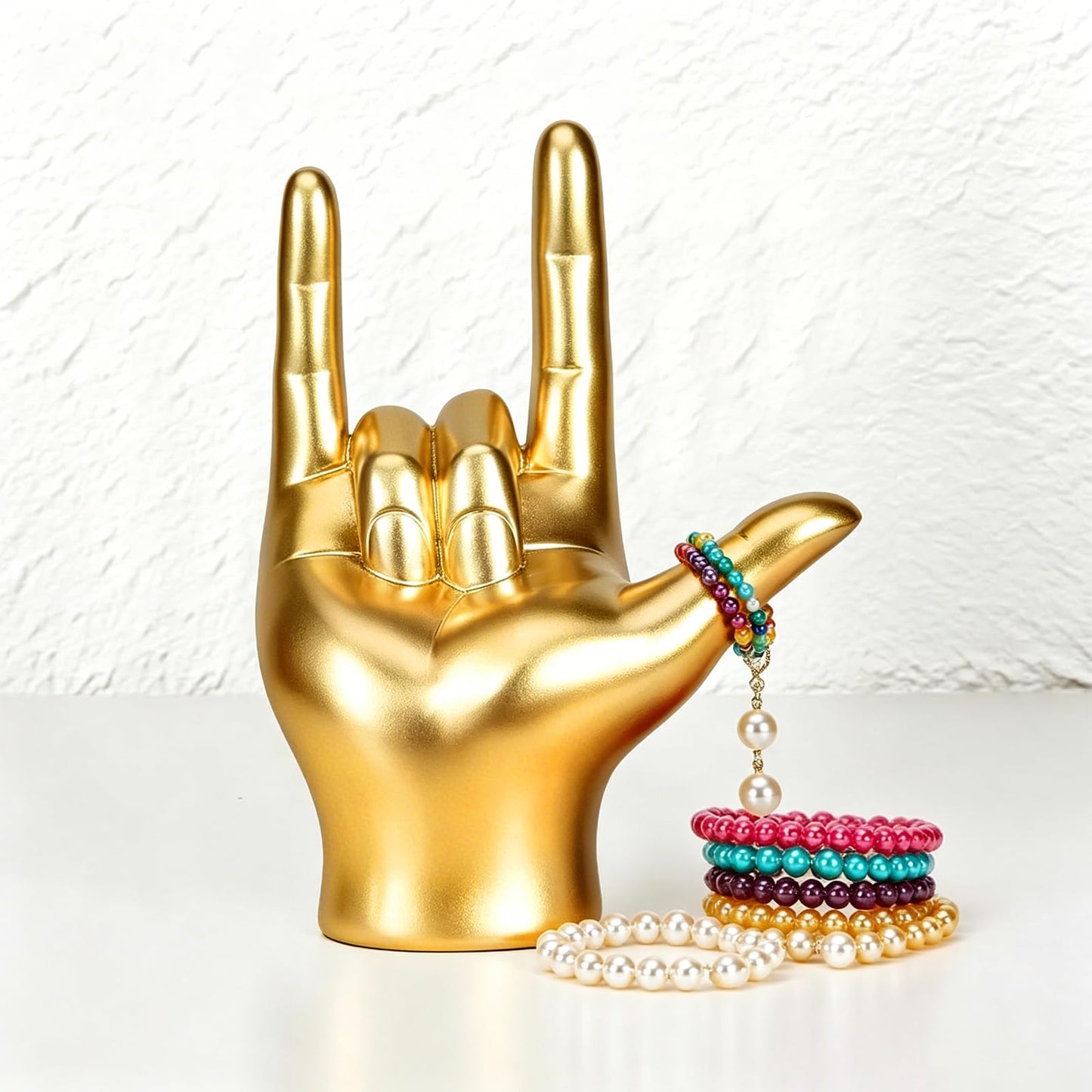 Gold I Love You Hand Sign Gesture Statue Rock and Roll Culture Hands Decor