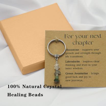 4 PCS Crystal Keychain Gifts for Women – Healing Crystals Key Chain Set for Coworker, Teacher, Friend | Farewell, Retirement, New Job, Good Luck, New Beginnings Gifts