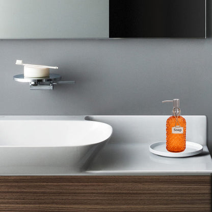 SDlumeiy 16 oz Diamond Pattern Glass Soap Dispenser, Kitchen and Bathroom Refillable Soap Dispenser with Rust Resistant Stainless Steel Pump for Hand Soap, Lotion Glass Liquid Dispenser (Orange)