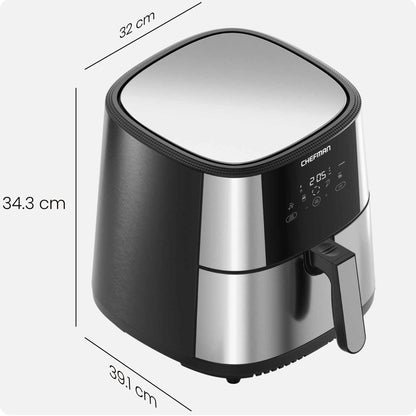 Chefman TurboFry® Touch Air Fryer, XL 7.5 Litre Family Size, 1800W Power, 4 Presets, Uses No Oil, Nonstick Dishwasher-Safe Parts, Automatic Shutoff, Stainless Steel, Uk