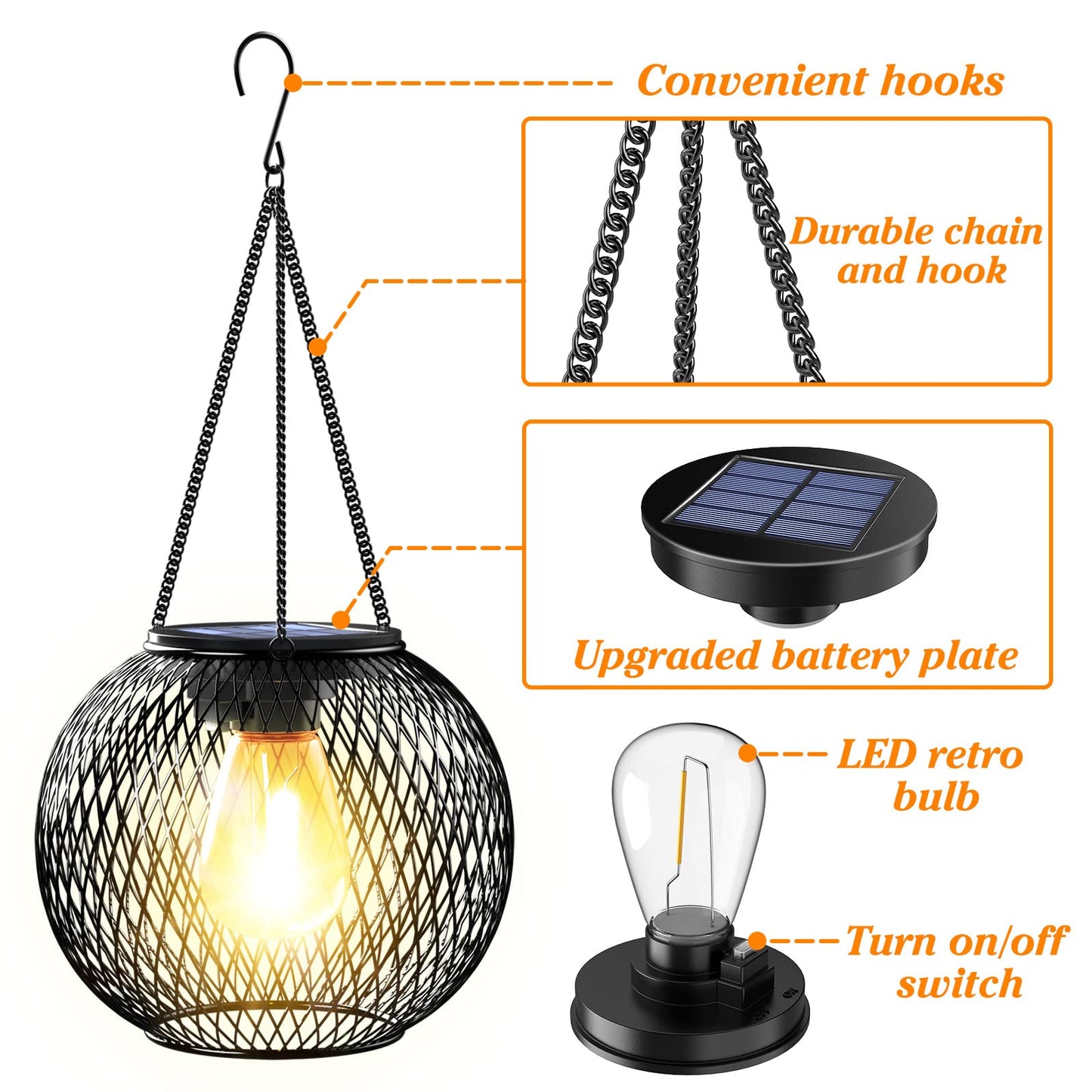 KagoLing Solar Lanterns, 2 Pack Solar Lantern Outdoor Garden with IP65 Waterproof Hanging Lights Auto On Off Metal Yard Art Garden Lights for Patio Lawn Table Fence Ornaments Warmwhite