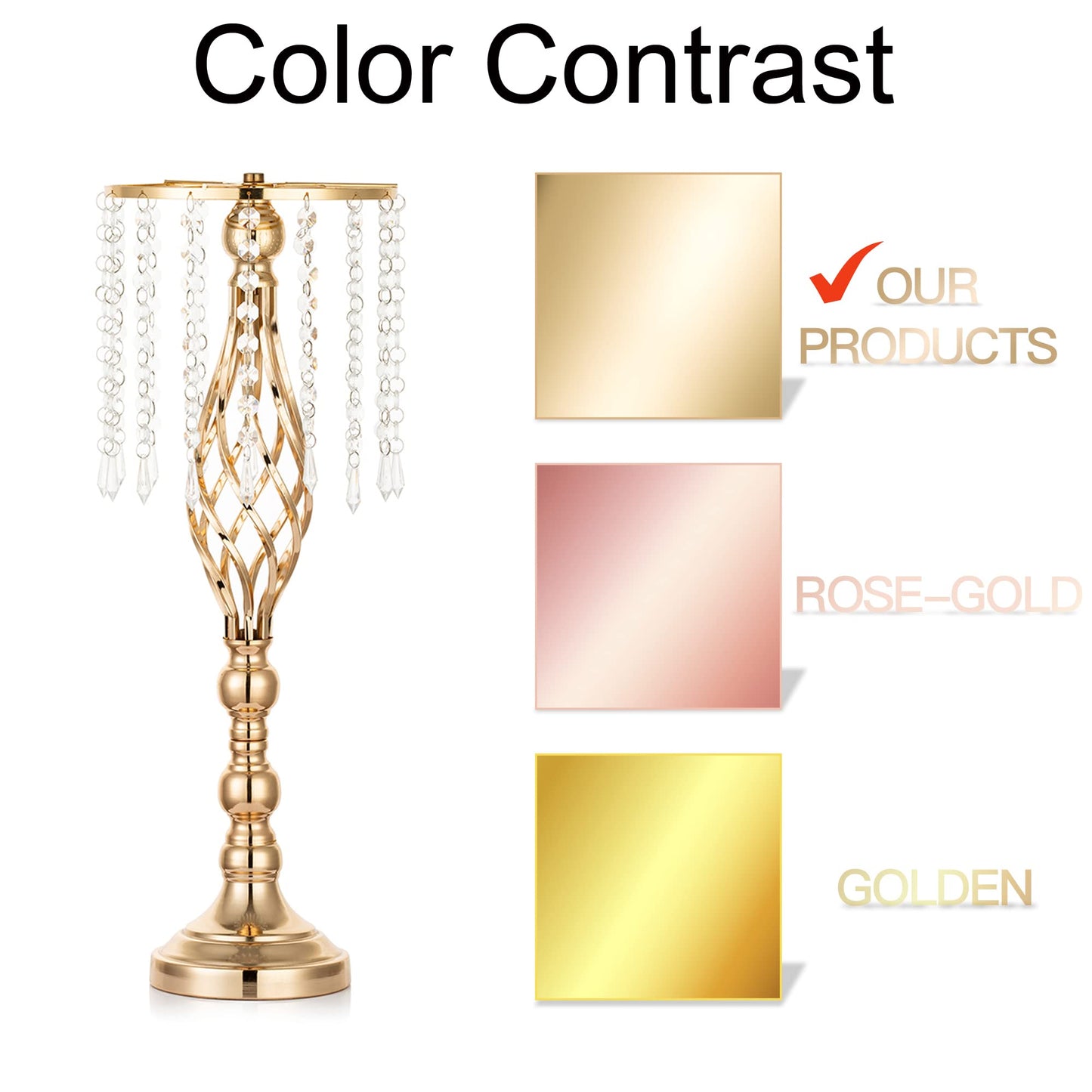 Inweder Gold Vases Centerpieces for Table: 21.7" Tall Flower Stand with Crystal Patent for Wedding Center Piece Party Event Set of 2