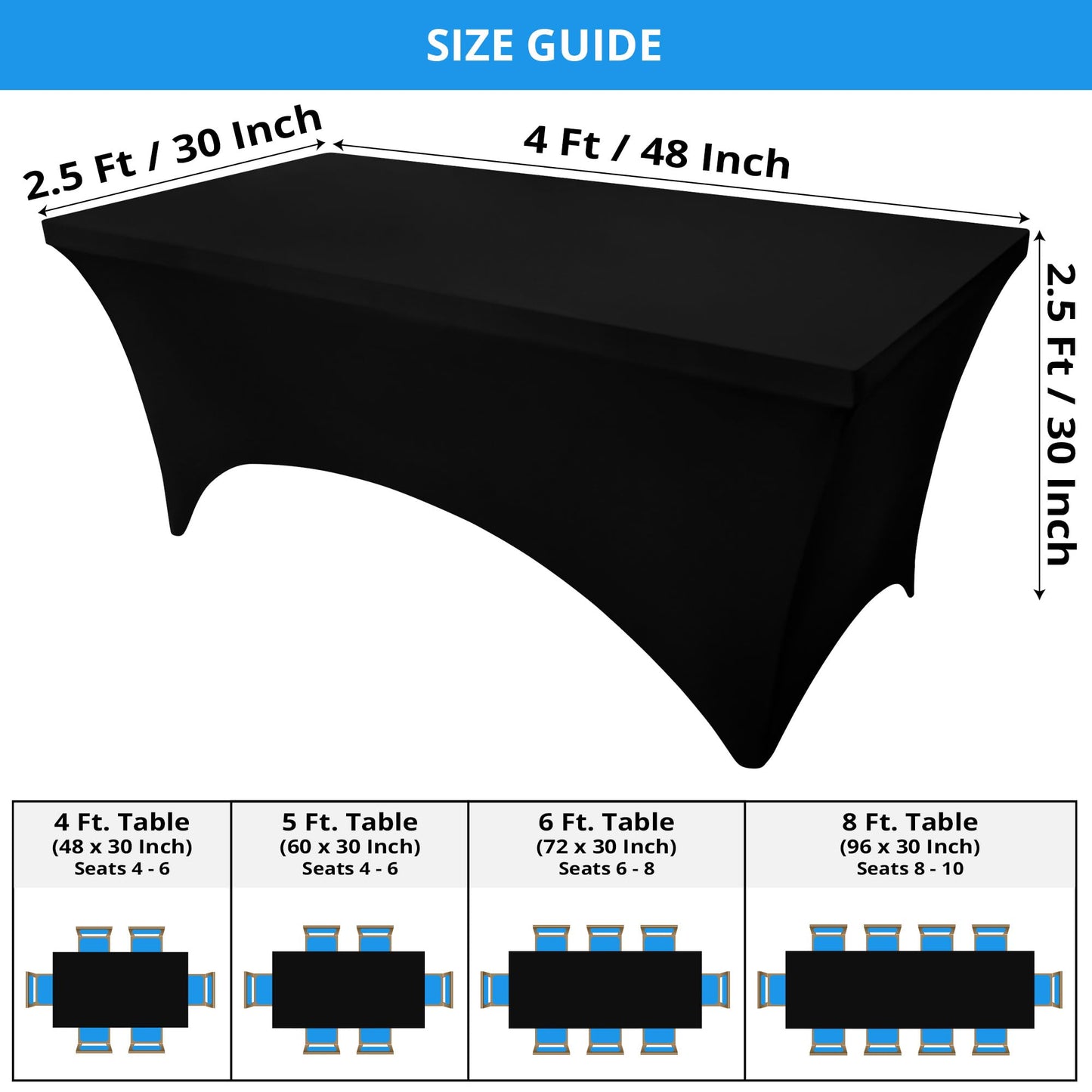 Utopia Kitchen Spandex Tablecloth 2 Pack [4FT, Black] Tight, Fitted, Washable and Wrinkle Resistant Stretch Table Cloth Rectangle Cover for Trade Show, Weddings & Parties [48Lx30Wx30H Inch]