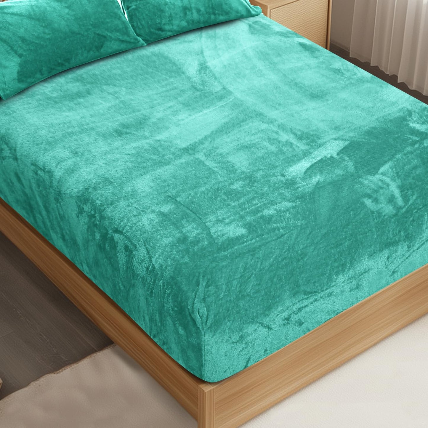 Ramesses Fluffy Teddy Fleece Full Size Fitted Sheet - 1 Deep Pocket Furry Fleece Fitted Sheet and 2 Piece Ultra Soft Pillowcases (Green, Full)