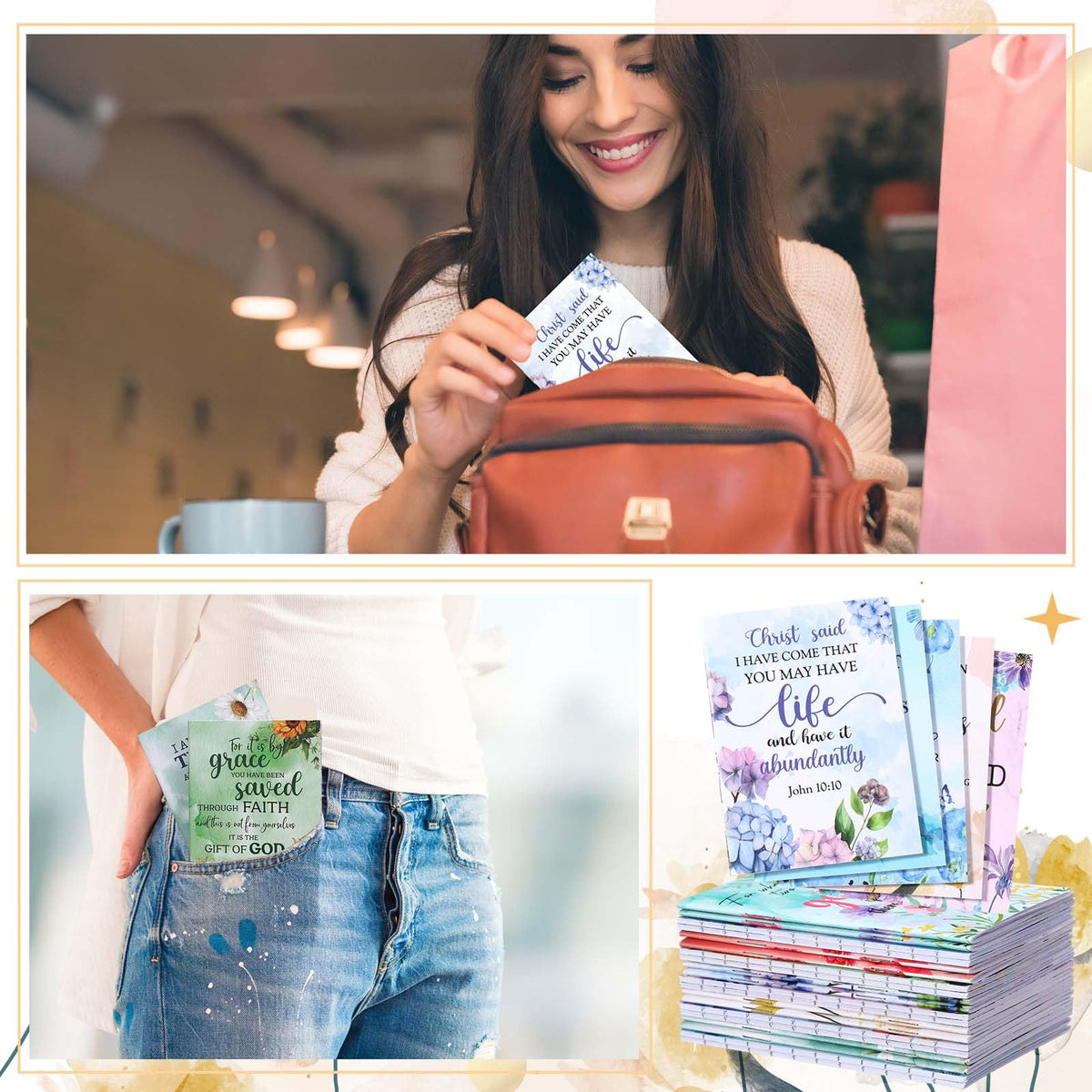 Kinlop 50 Pcs Easter Christian Gifts for Women, Small Prayer Journals with Bible Verses, Inspirational Religious Scripture Pocket Notebooks Bulk Set for Church Teachers Mother's Day (Floral)