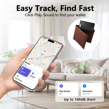 Ultra-Thin Wallet Tracker Card(iOS Only), Bluetooth Tracker Smart Card for Apple Find My iPhone Wallet GPS Tracker, Supports Wireless Charging, 10 Years Battery for Luggage, Wallets, Backpacks, Keys