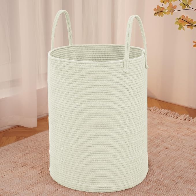 Large Woven Laundry Basket Hamper, 80L Cotton Rope Storage Bin