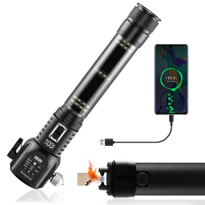hawkbang 18-in-1 Solar/USB Rechargeable Car Emergency Flashlight Tool - Auto Safety Hammer Glass Breaker, Seatbelt Cutter, Flameless Fire Starter, SOS Alarm, Power Bank, Survival Gear, Driver Gifts