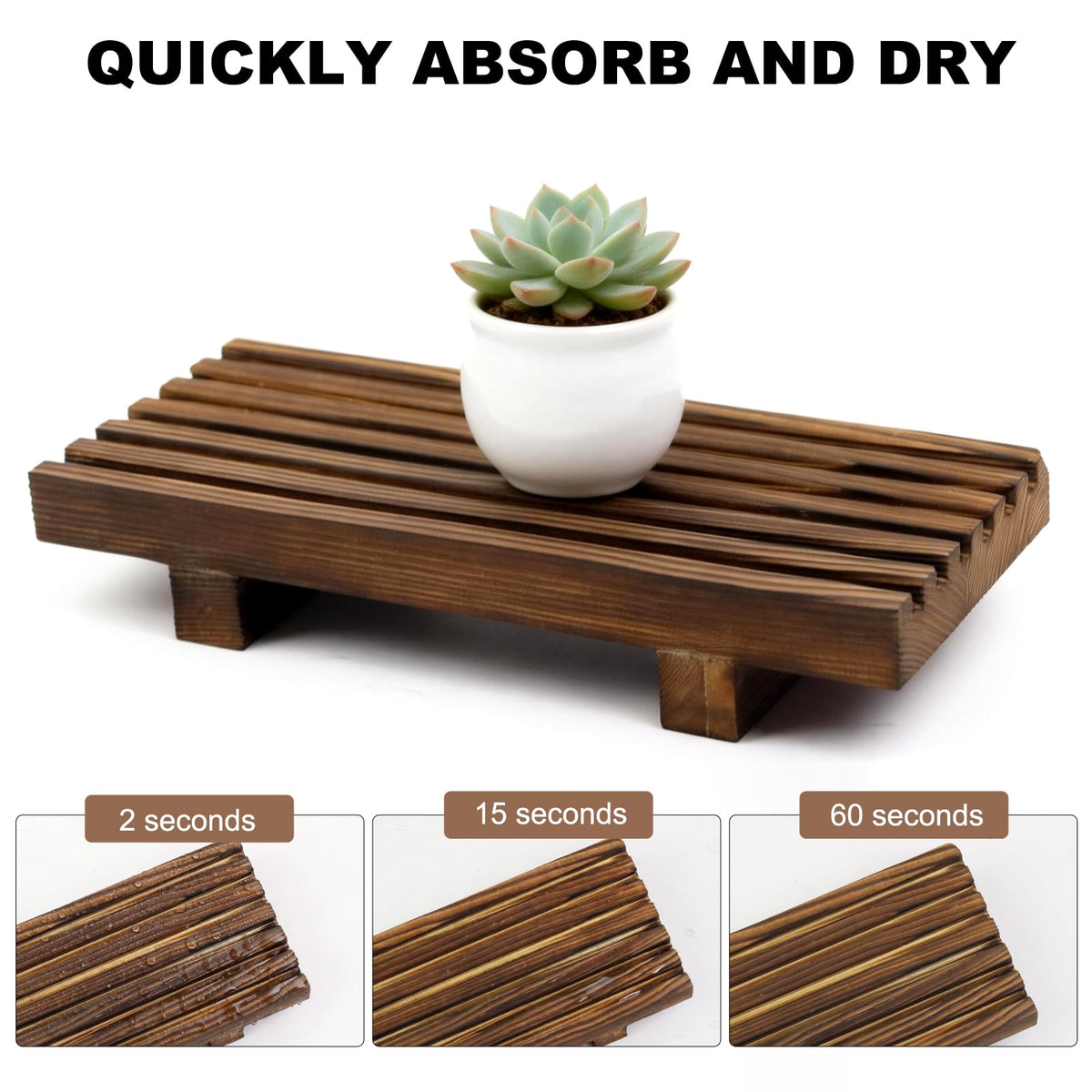 Klunk Waterproof Wood Risers Set of 3 (1 Long 8.7" + 2 Small 3.6"), Rustic Countertop Organizer Display Stands for Bathroom Vanity, Perfume & Skincare, Kitchen Spice Rack Riser, Farmhouse Decor