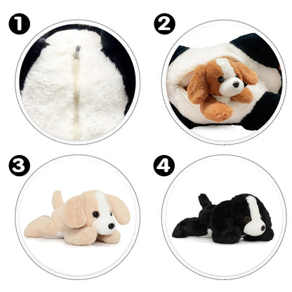 MorisMos Dog Teddy Stuffed Animal, 60cm Cuddly Mommy Dog with 4 Babies Puppy Inside Kawaii Giant Dog Plush Soft Toy Gift for Kids Birthday Valentines Deco