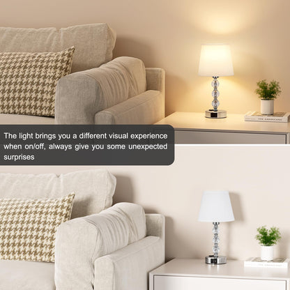 Acaxin 14.6'' Bedside Lamps for bedrooms Set of 2 - Mini Crystal Table Lamps with USB A+C Charging Ports and AC Outlet, 3 Way Dimmable Touch Control Silver Bed Side Nightstand Lamp