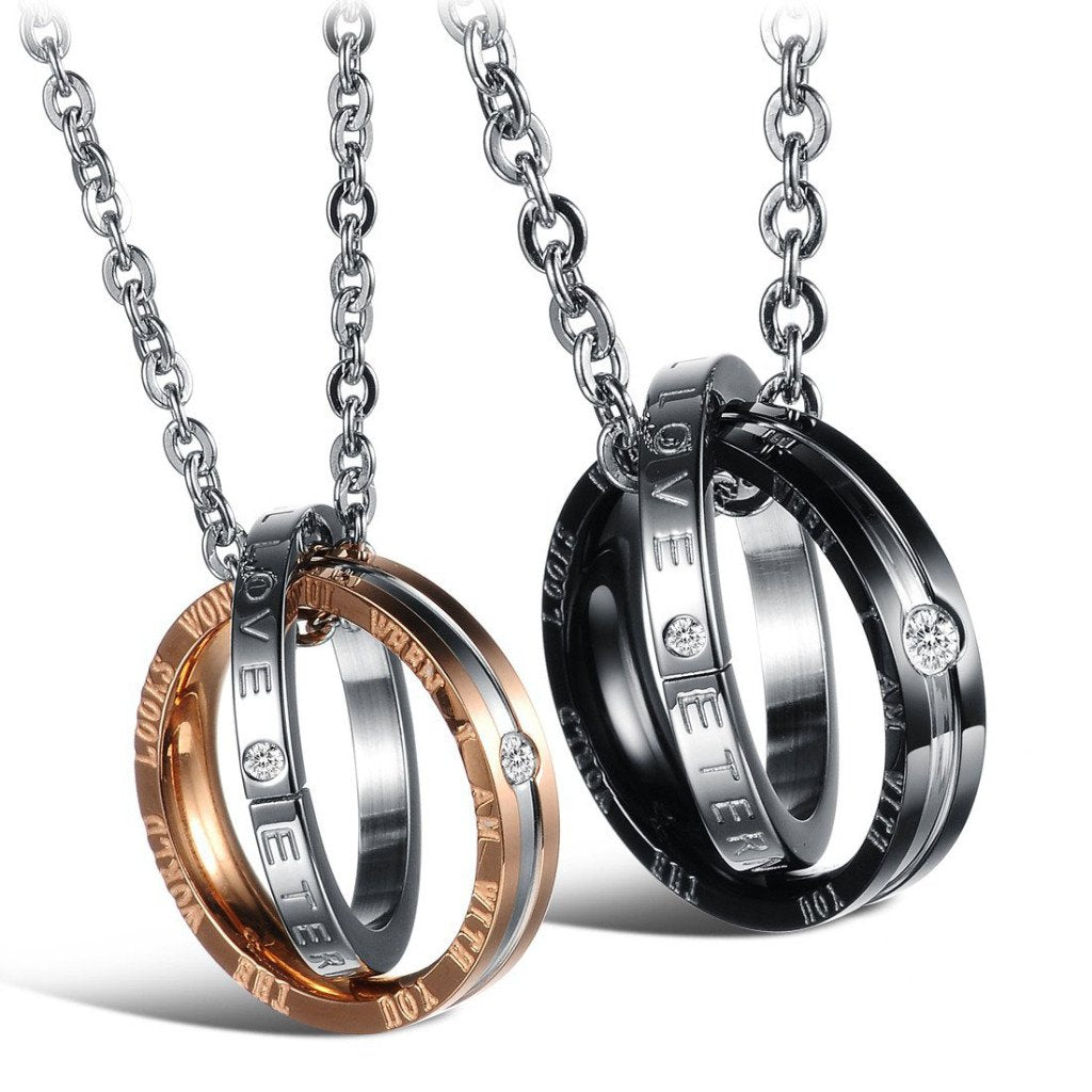 Feraco His Hers Matching Set Necklace For Couples, Titanium Stainless Steel Promise Love Pendant Necklaces, Jewelry Gifts for Girlfriend Boyfriend