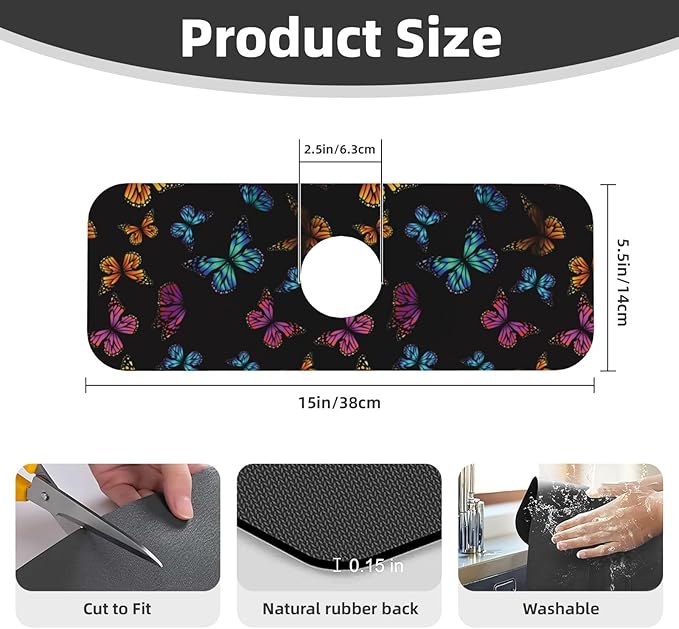 Butterfly Abstract Butterflies Kitchen Sink Splash Guard Faucet Mat Super