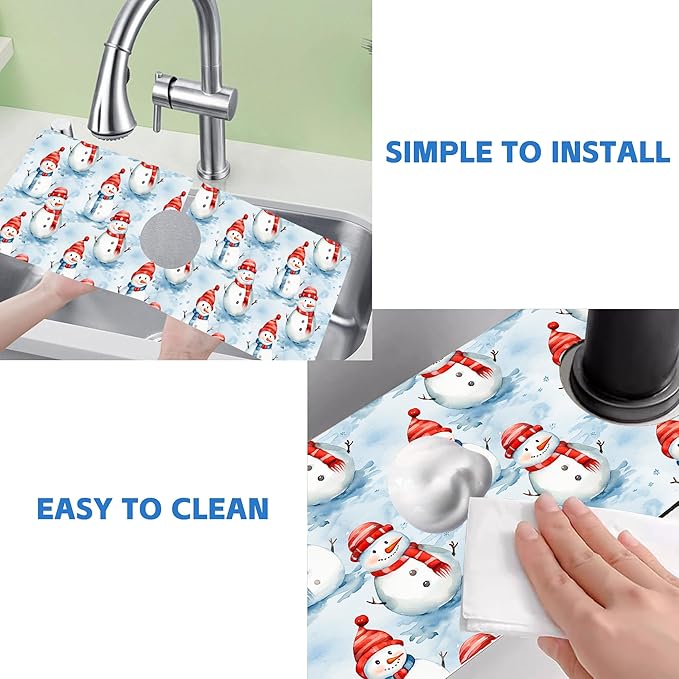 Christmas Snowman with Hat Kitchen Sink Splash Guard Mat Absorbent Fast Drying