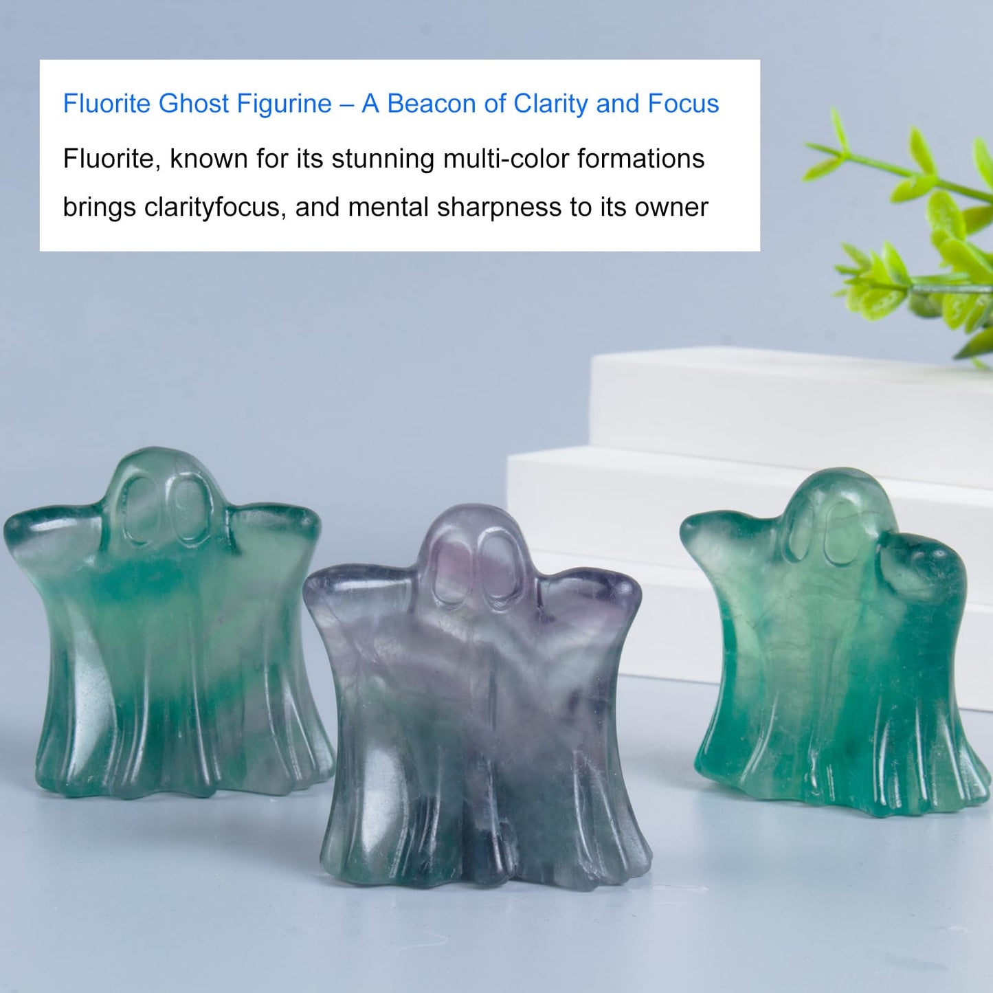 QLRSUXN Fluorite Crystal Ghost, 1.8in Ghost Decor, Green Cute Natural Crystal Ghost Statue,Halloween Figurines Hand-Carved, Spooky and Decoration for Halloween Home Office Mantel Decor
